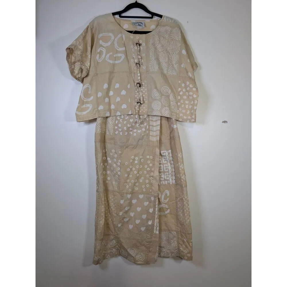 VTG Guana Inc 100% Cotton Patchwork Top & Wrap Skirt Set Boho Lagenlook Artwear - Picture 4 of 16